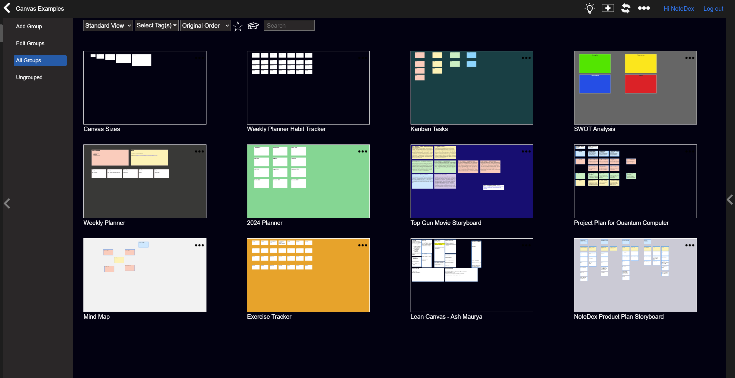 Examples of what you can create with NoteDex Canvas